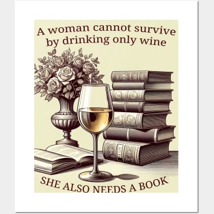 Woman, wine and books Posters and Art